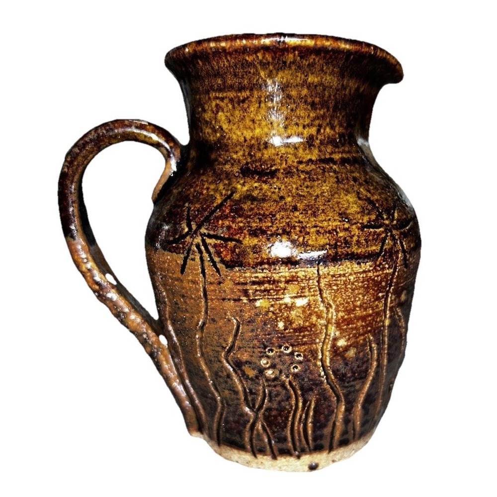 Stoneware Miniature Pitcher Brown Glazed Pottery